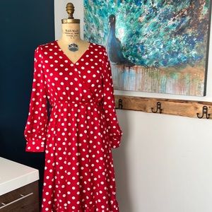 Red and white polka dot dress